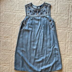 Blue Rain Embroidered Sleeveless Denim Dress XXS